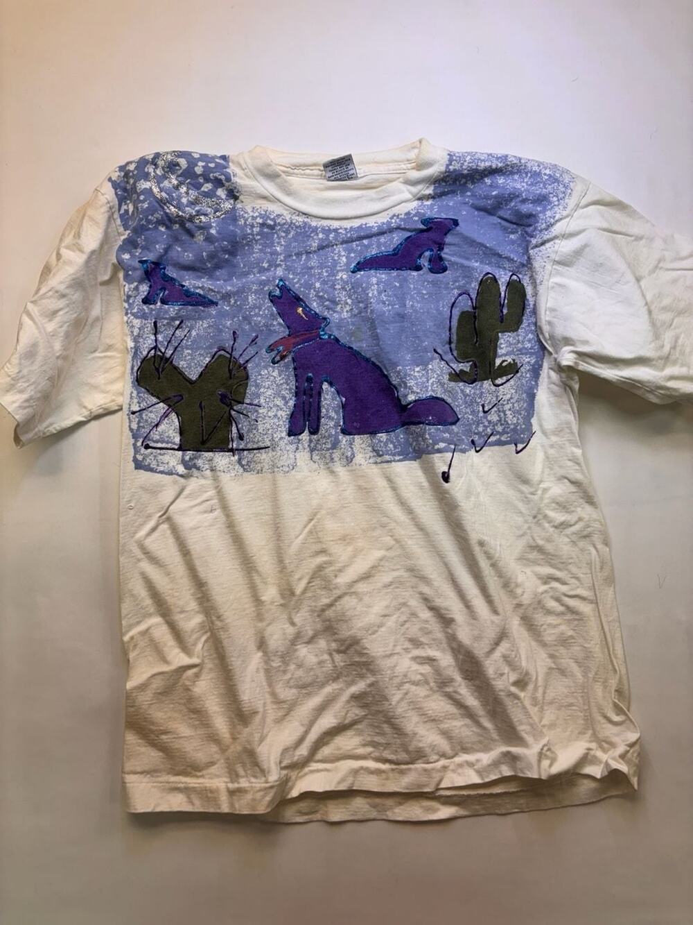 Vintage 1990 Cesucci Desert Coyote and Cactus Graphic T-Shirt